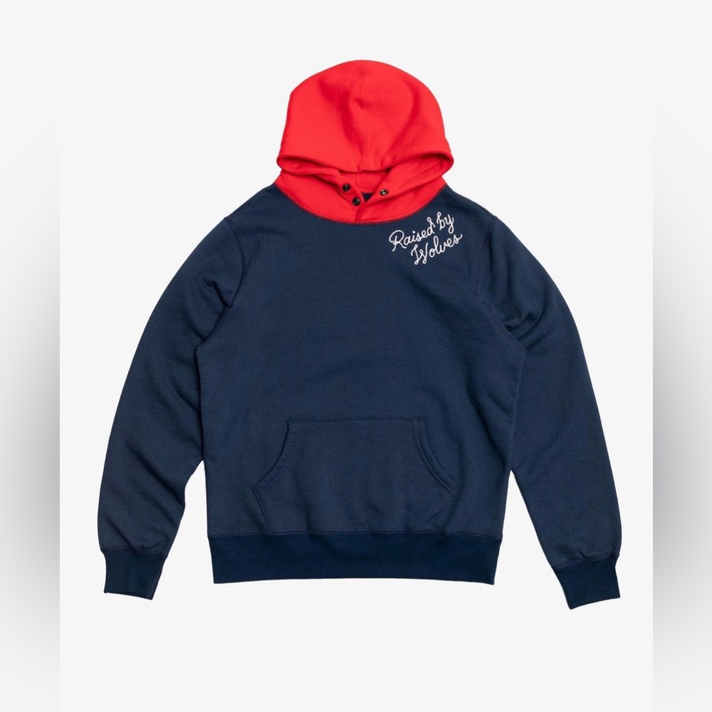 Raised by Wolves Contrast Snap Hoodie, Red And Navy, Size XL, Great Condition